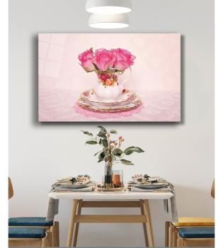 Tee and Flowers Art Design rectangular special Glass Picture!